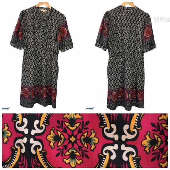 Modcloth Dresses & Skirts - Yumi Black White Ikat Dress Border Print Tie Neck